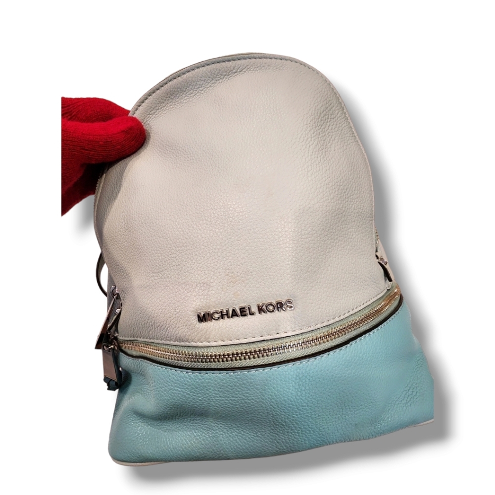 MICHAEL KORS Leather Celadon Azure Rhea Zip Travel Backpack -Medium - Picture 2 of 12